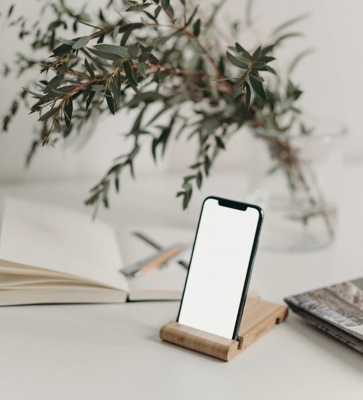 Phone on a stand in an office