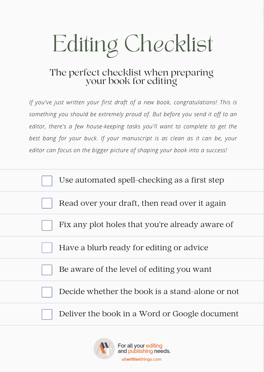 FREE Editing Checklist for Beginners | All Written Things
